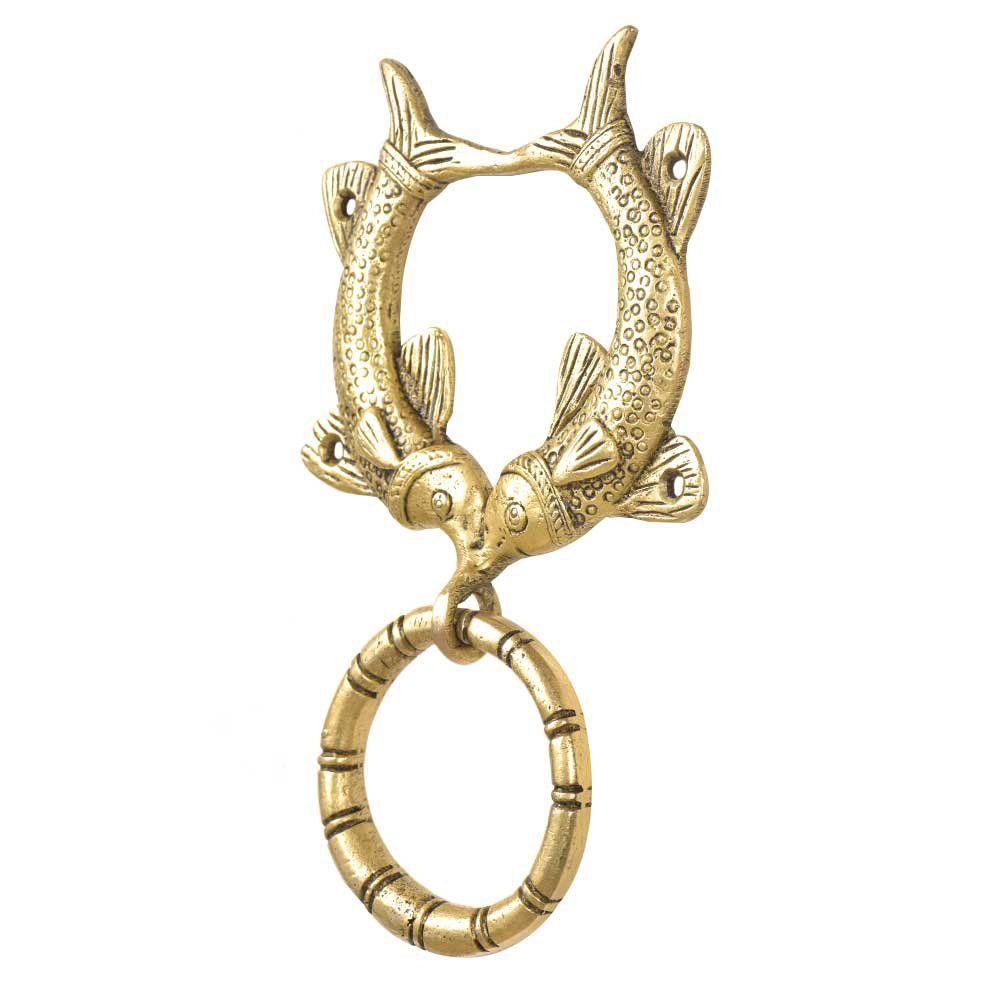 

Латунный дверной молоток в виде двух рыб для входной двери - Предметы для украшения входа в дверь с королевским прикосновением - Золотой дверной звонок-кольцо