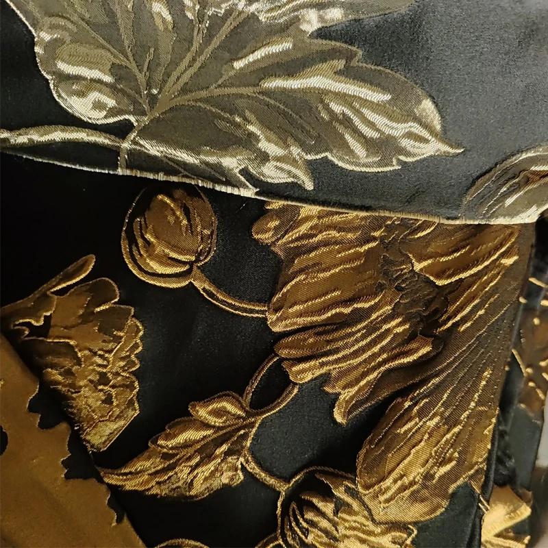 Yarn Dyed Embossed Gold Black Flower Jacquard Bubble Fabric Cloth 155cm Wide Sewing Fabric
