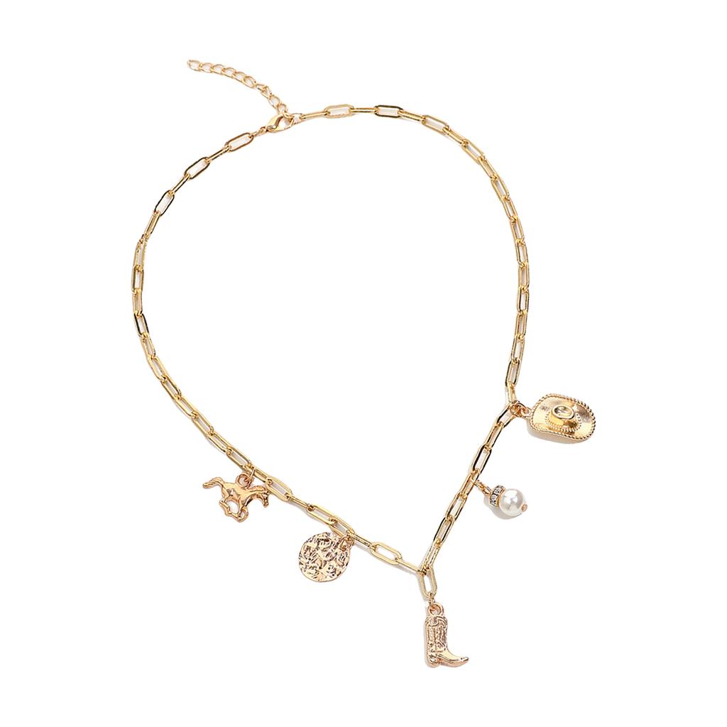 Fashionable Western Theme Necklace with Cowboy Hat and Boot Pendants for Women Seeking Unique Style