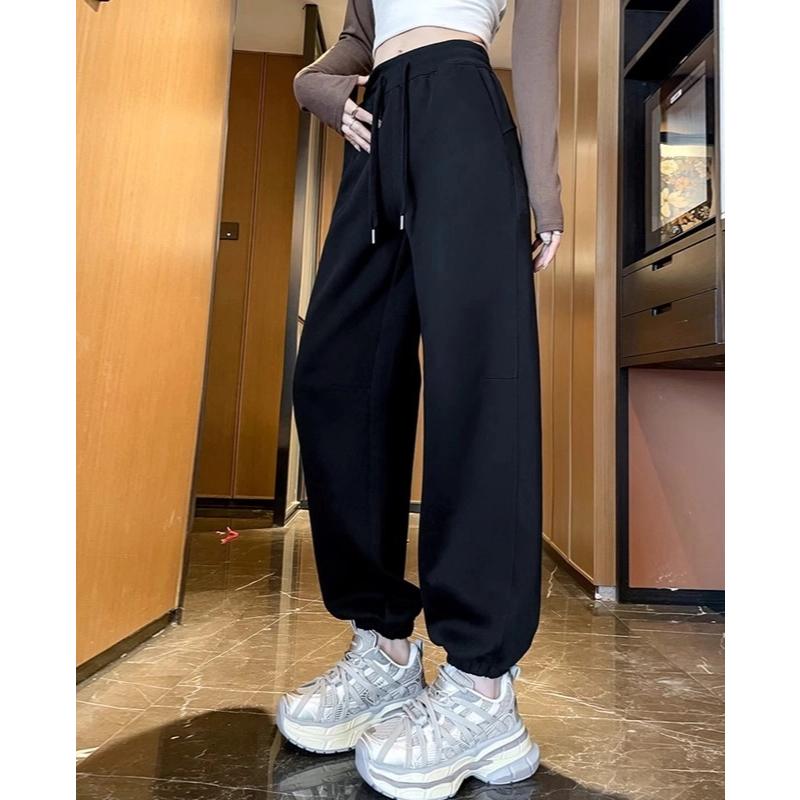 Tying Trousers Women in Spring and Autumn New Loose Straight Lantern Casual High-waist Slim Waist Pants