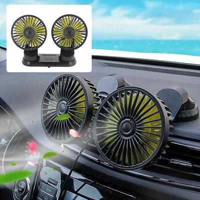 Ventilador de coche de 5 V, 12 V y 24 V, ventilador de refrigeración para coche, ventilador de coche USB de doble cabezal, 2 velocidades, ventilador de aire enfriador automático ajustable, accesorios para coche, regulación del viento