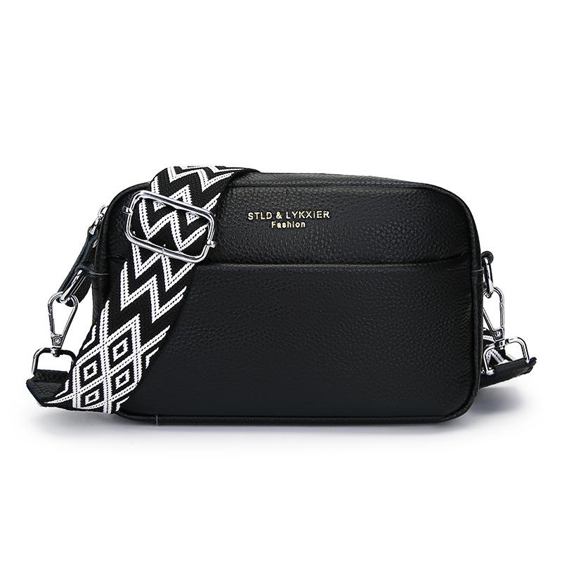 Crossbody-Tasche aus echtem Leder mit breitem Riemen - Damen Casual Klein Quadratisches Design