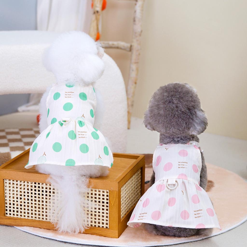 Spring and Summer Thin INS Style Korean Macaron Floral Edge Polka Dot Bubble Skirt Teddy, Pet Cat Clothes