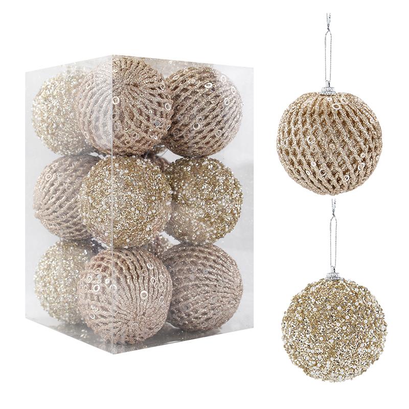 12Pcs 8cm Christmas Tree Balls Ornament Big Glitter White Red Xmas Tree Hanging Pendant Decoration For Home 2025 New Year Gift