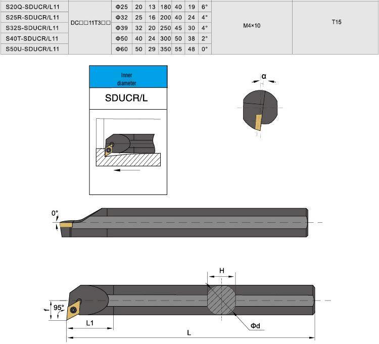 CNC Lathe Tool Holder: Internal Hole S12M/S16Q-SDUCR11/07, Screw-in DCMT11/07 Insert.
