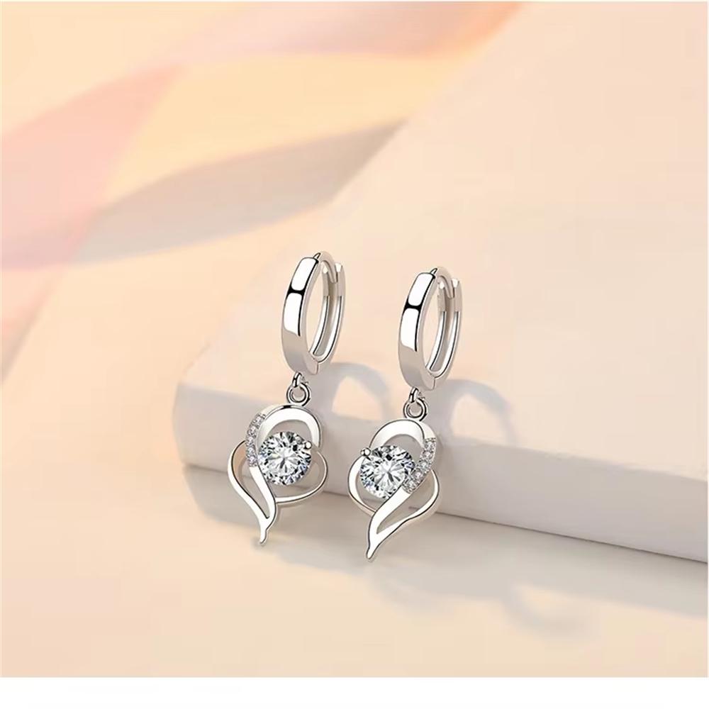 Earrings Sweet Romantic Style Sparkling Zircon Heart Earrings Women Engagement Party Jewelry