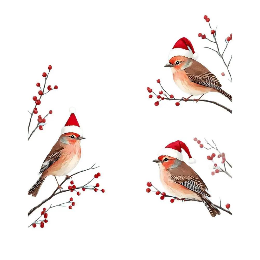 

Christmas Bird Window StickersSanta Hat Bird Xmas Decor Reusable Decals For Home Glass Door Party Festival New Year Decorat F3T7