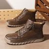 Men's Plus Size Handmade Leather High-Top Winter Boots with Velvet Lining