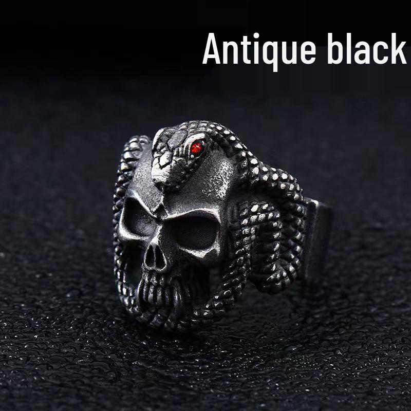 Cross Explosion Eye King Snake & Vampire Skull Men's Ring: Alternative European & American Style Accessory.