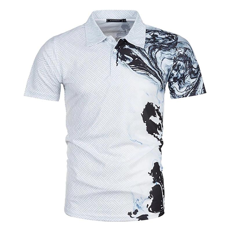 Stylish geometric pattern short-sleeve polo shirt, casual and versatile for daily wear.