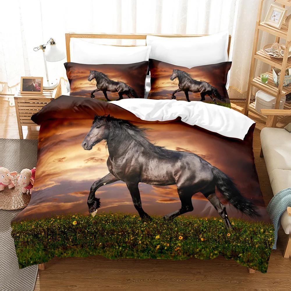 Horse Bedding Set Single Twin Full Queen King Men/women Size Bed Set Aldult Kid Bedroom Duvetcover Sets 3D Anime