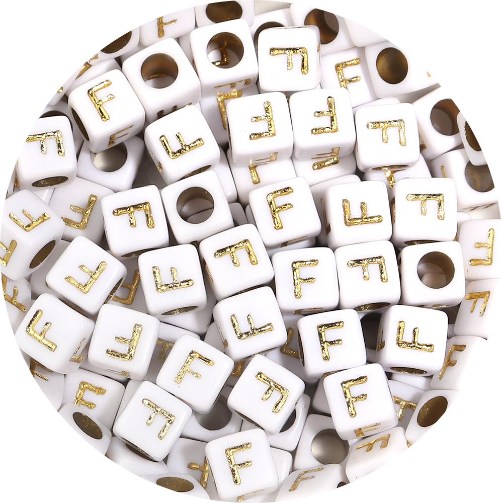 100pcs A-Z Acrylic Letter Square Beads Gold Color 6mm Large Hole Loose Bead for DIY Bracelet Necklace Jewelry Beaded Accessories