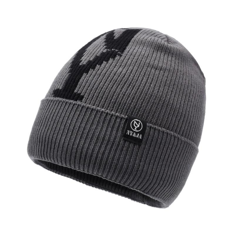 

Новая термовязаная шерстяная шапка мужская шапка-пуловер однотонная универсальная повседневная уличная холодная шапка с буквами one size fits all серый