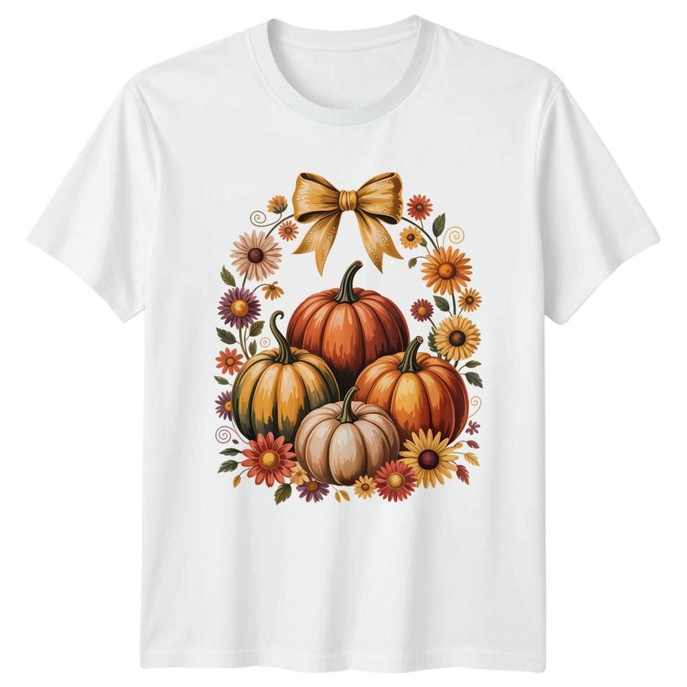 Autumn Harvest Pumpkins Flowers Bow TShirt Thanksgiving Decor Autumn Fall S
