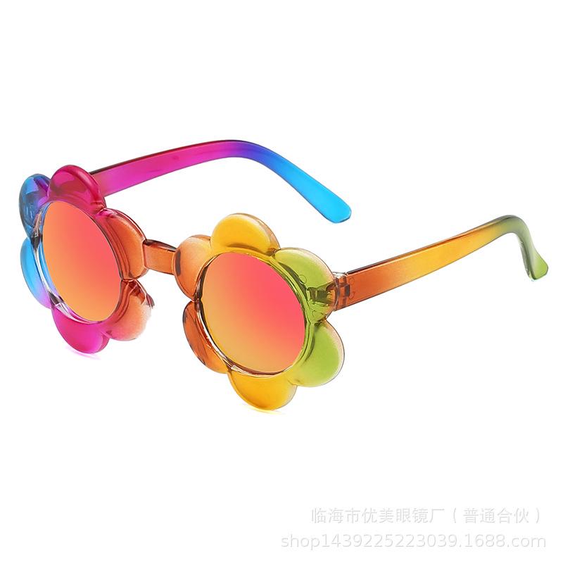 Kids Flower Sunglasses Rainbow Colorful Cute Round Kid Eyewear For Toddler Kids Boy Girls Outdoor Activities