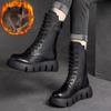 Fashion Winter Leather Women Boots Round Toe Mid-heel Ankle Boots for Women Lace Up Warm Snow Boots Retro Lady Platform Bikerboots Women