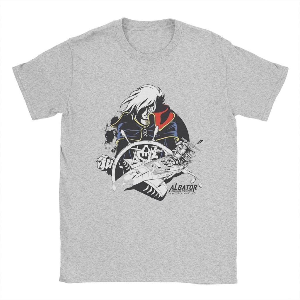 Space Pirate Captain Harlock Albator T Shirt Men's 100% Cotton Funny T-Shirt Round Collar Tee Shirt Short Sleeve Tops Adult