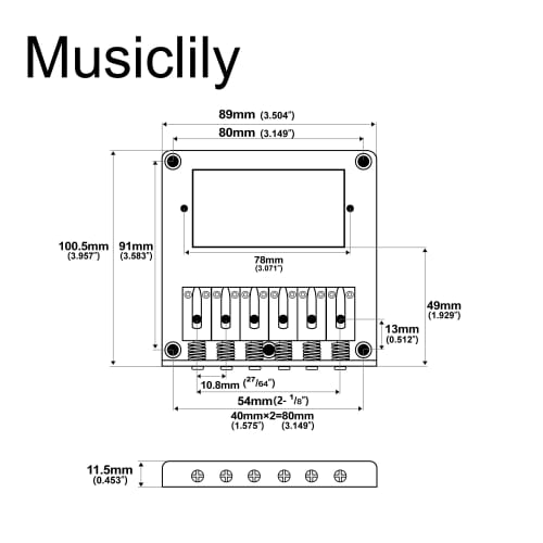 Musiclily Pro Humbucker Telecaster Bridge, 6-Way with Stainless Steel Saddles, Gold