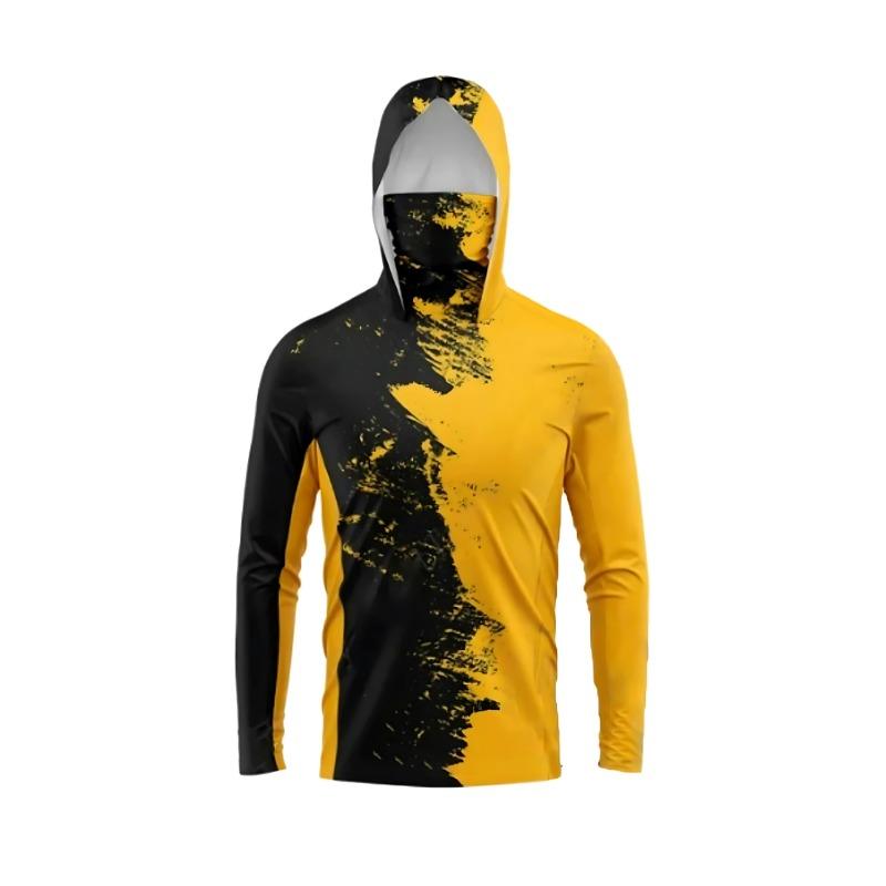 Men's long-sleeved T-shirt with sun protection hooded jacket protective mask one-piece outdoor long-sleeved cap shirt