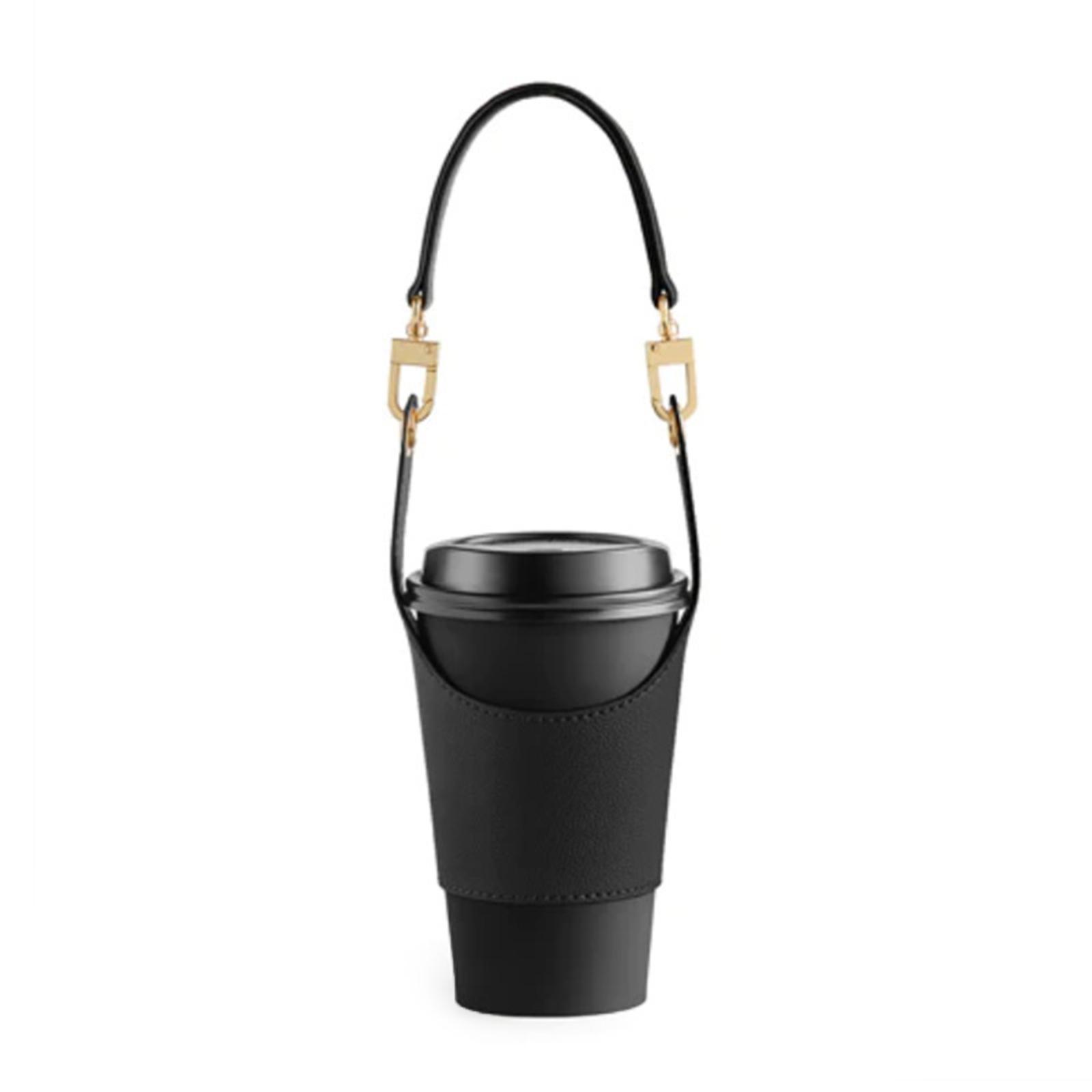 

Insulated Cup Sleeve with Adjustable Strap Portable PU Leather Water Bottle Protective Cover Coffee Cups Accessories чёрный