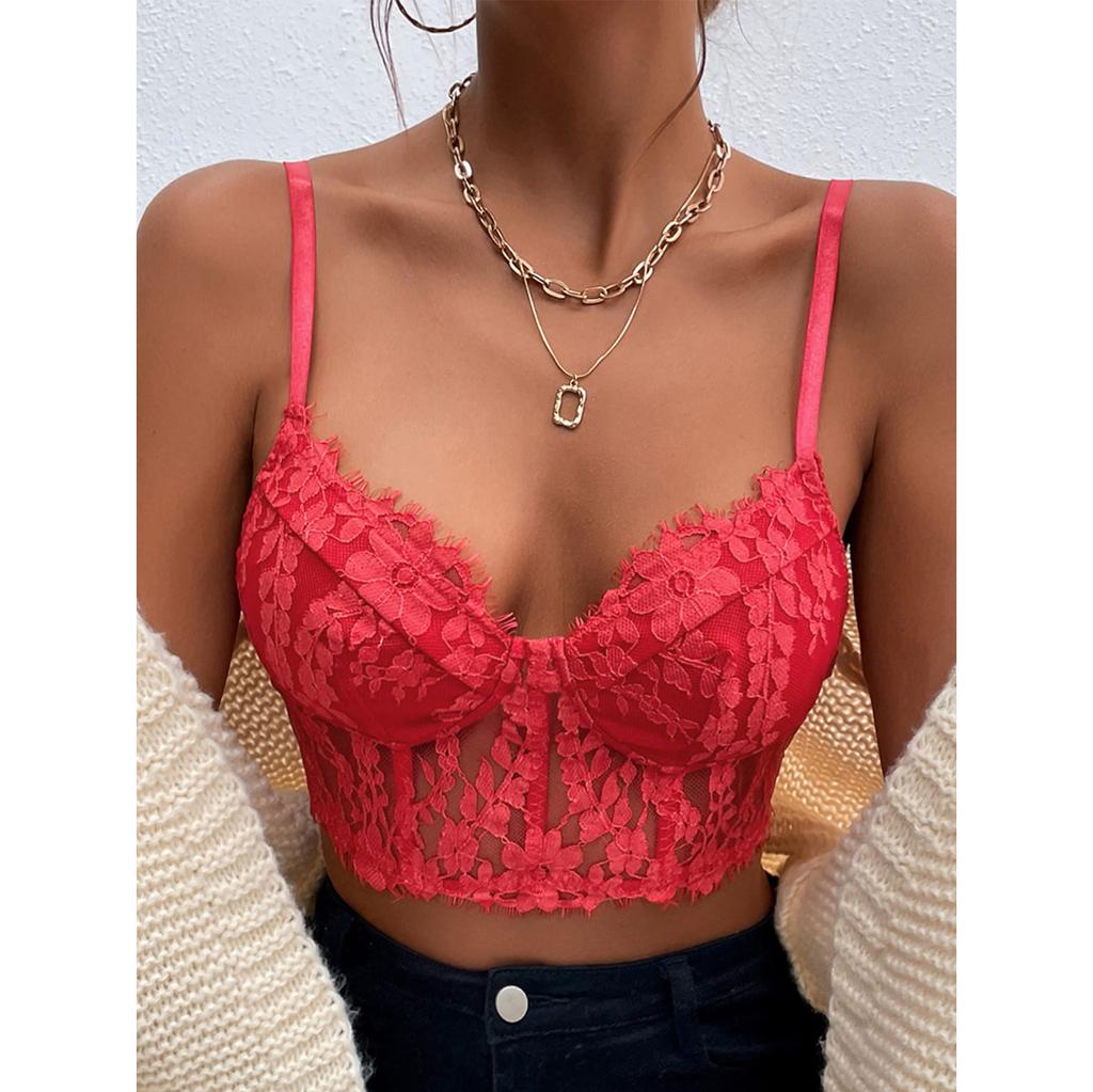 Eyelash Lace Tank Top V Neck Perspective Crop Tops Women Summer Camis Solid Color Camisole Fashion Tube Female Sleeveless Cropped Vest Y2K Clothes