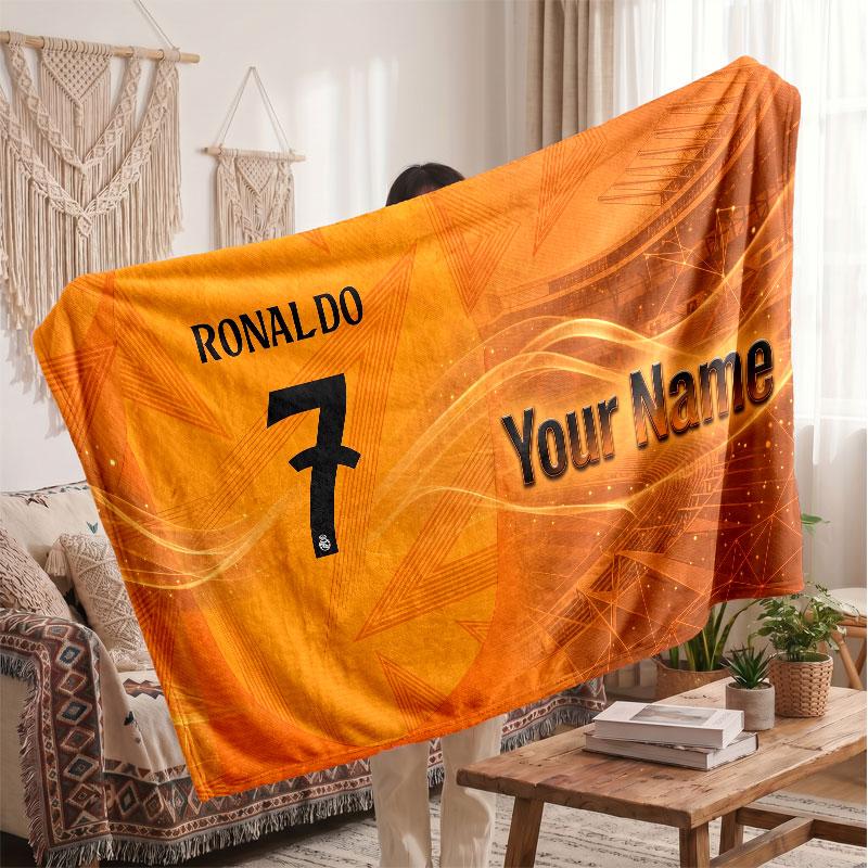 Coperta Personalizzata in Pile Cristiano Ronaldo con Logo Calcio, Testo Nome Personalizzato Morbida Calda Coperta da Divano per la Casa