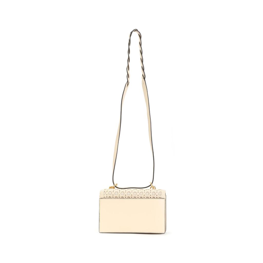 Tory Burch Miller Adjustable Shoulder Strap Woven Canvas Leather Tote Bag Crossbody Small Women Bags Cheese-White 88221-724