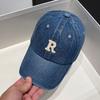 Korean washed denim embroidery R Letter baseball cap for men and women, versatile for spring and autumn, sun-protective, trendy duckbill cap