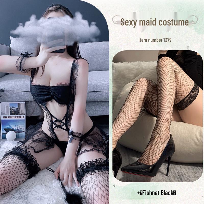 Alluring Lace Maid Set: Sheer Nightgown with Temptation Bust Enhancements