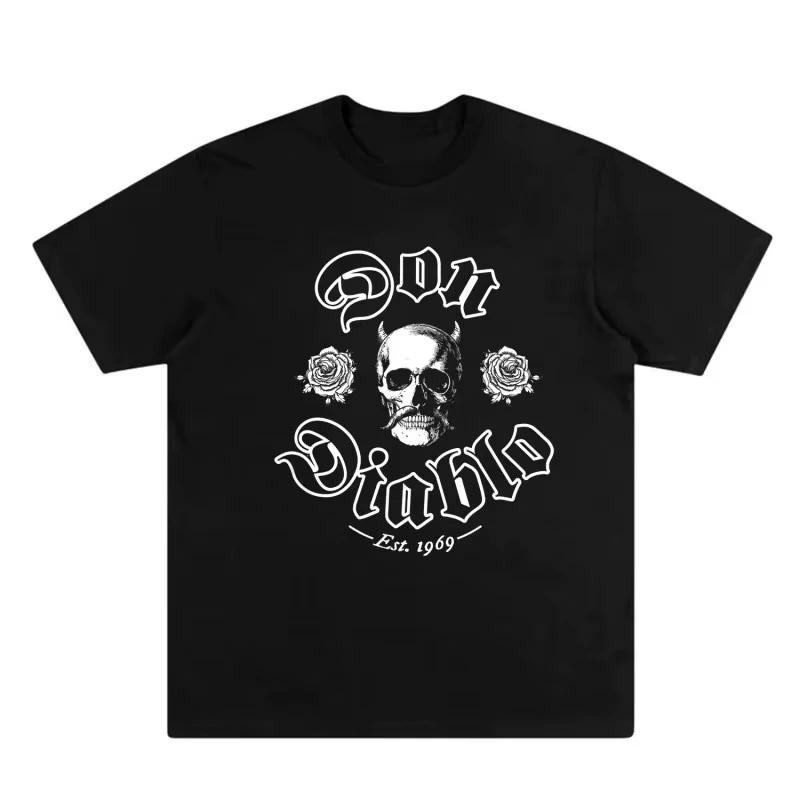 

Trend Unisex Electronic DJ Skull Head Design Short Sleeve Diablo Instagram Style Loose Casual Top S
