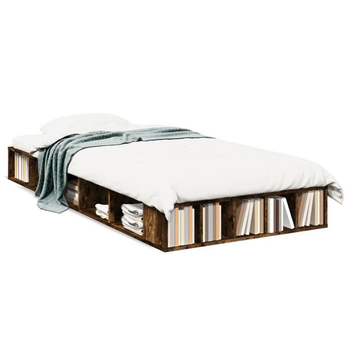 VidaXL Cadre de lit chêne fumé 90x200 cm bois d'ingénierie, lit, lit de rangement, cadre de lit simple, lit simple, meuble 3280521