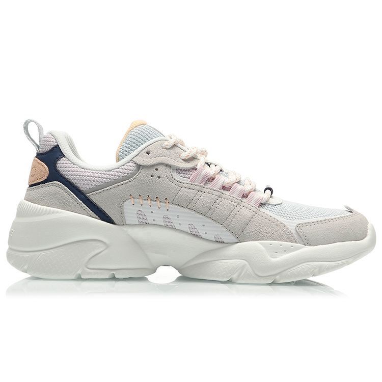 Li Ning Zui Yue Fabric TPU Shock Absorption Non-Slip Wear-Resistant Low-Top Sports Casual Shoes Women sneaker Gray White AGLQ248-3