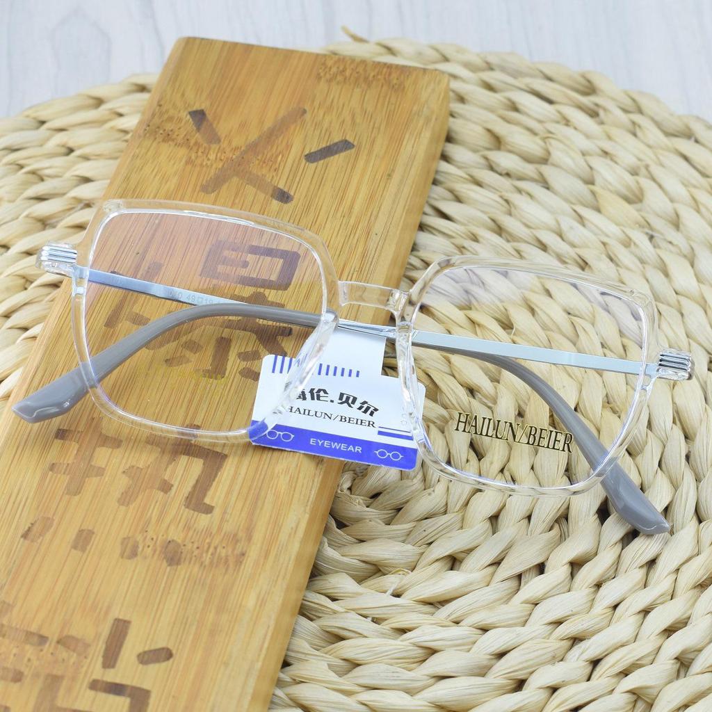 Korean Style TR90 Polygon Eyeglasses - Large Gold Transparent Full Frame for Nearsightedness