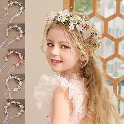 Elegant Flower Wreath Headband Bohemian Head Hoop Kids Flower Crown  Girls Adult Hair Accessories