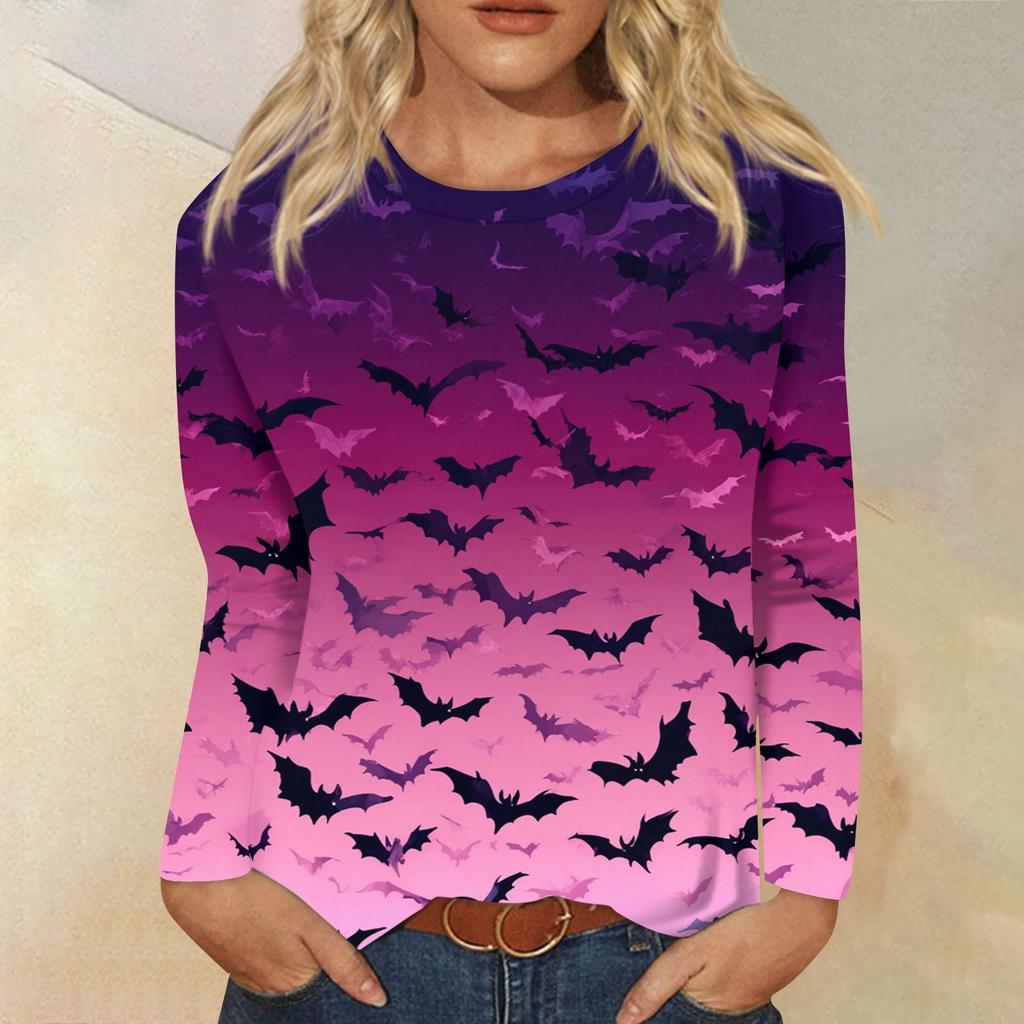 Dames casual top met lange mouwen en Halloweenprint, ronde hals