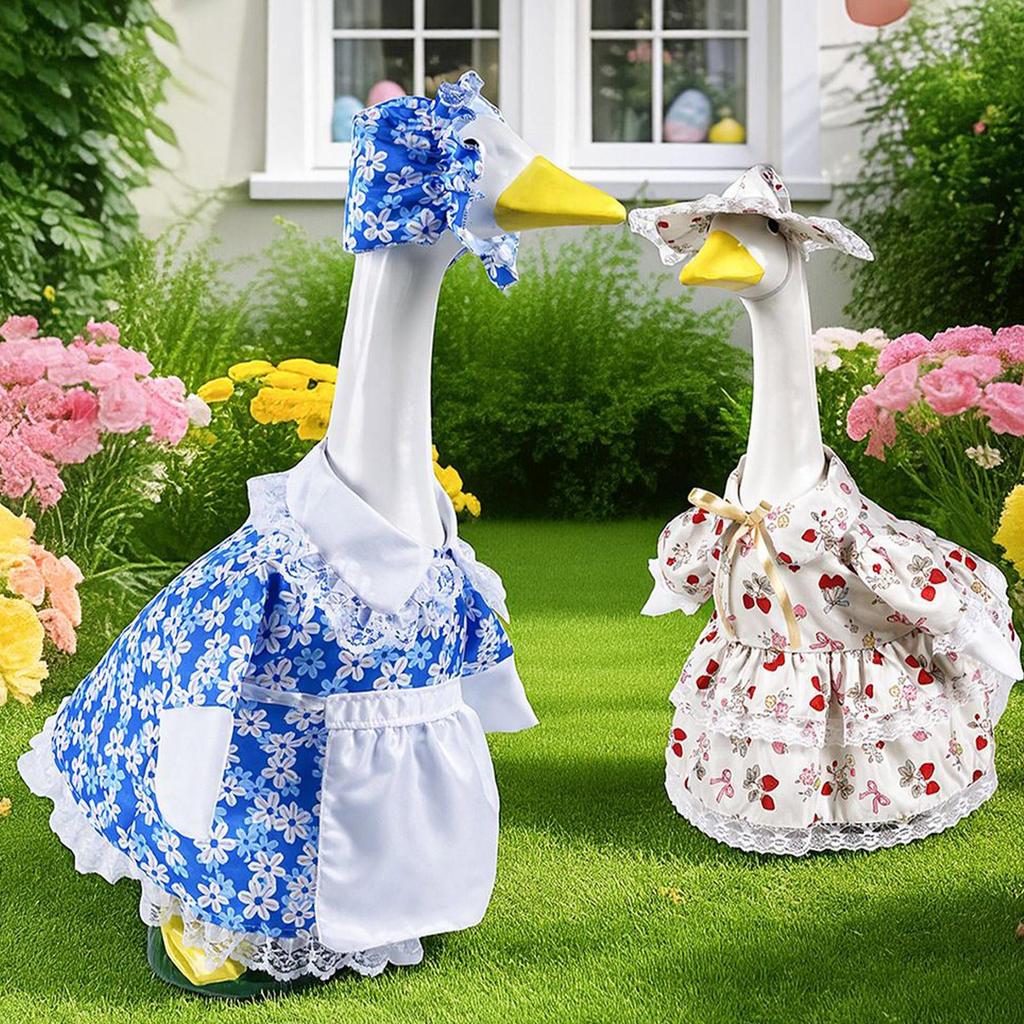 Porch Goose Outfits 23inch Spring Pastoral Dress with Hat Goose Clothes Lawn Ornament Statue Clothing for Garden Yard Decor