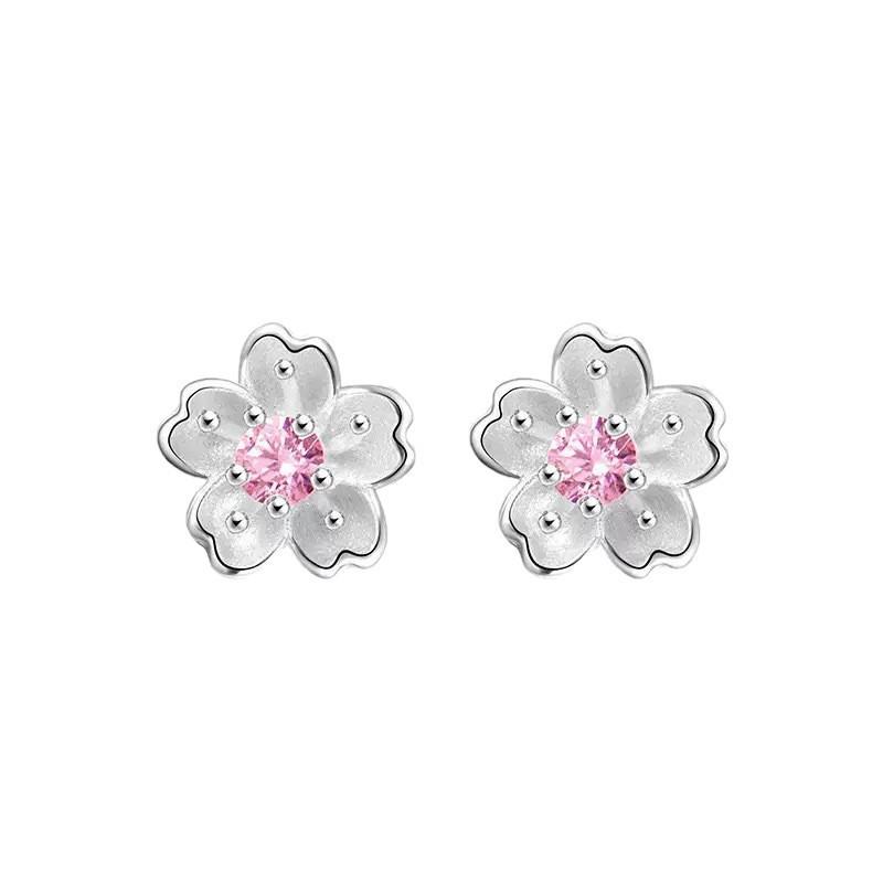 Elegant Korean Japanese Cherry Blossom Stud Earrings - Sweet and Versatile Flower Jewelry for a Stylish Touch