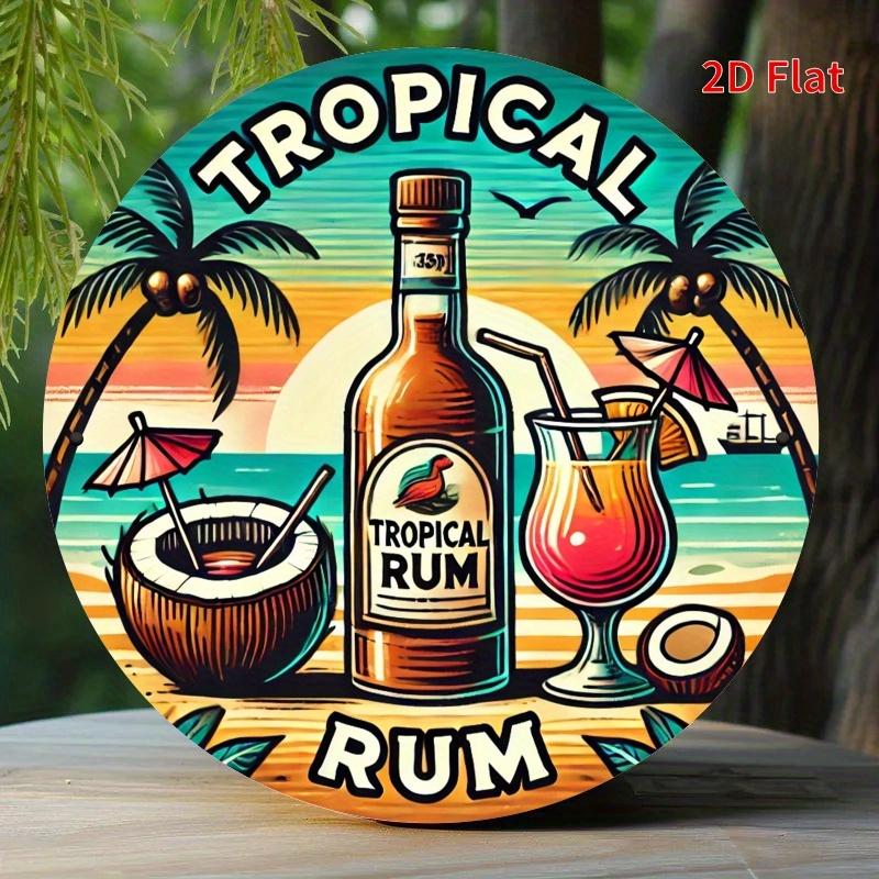 HD Tin Sign Tropical Rum Beach Round Vintage Metal Wall Art Retro Bar Decor