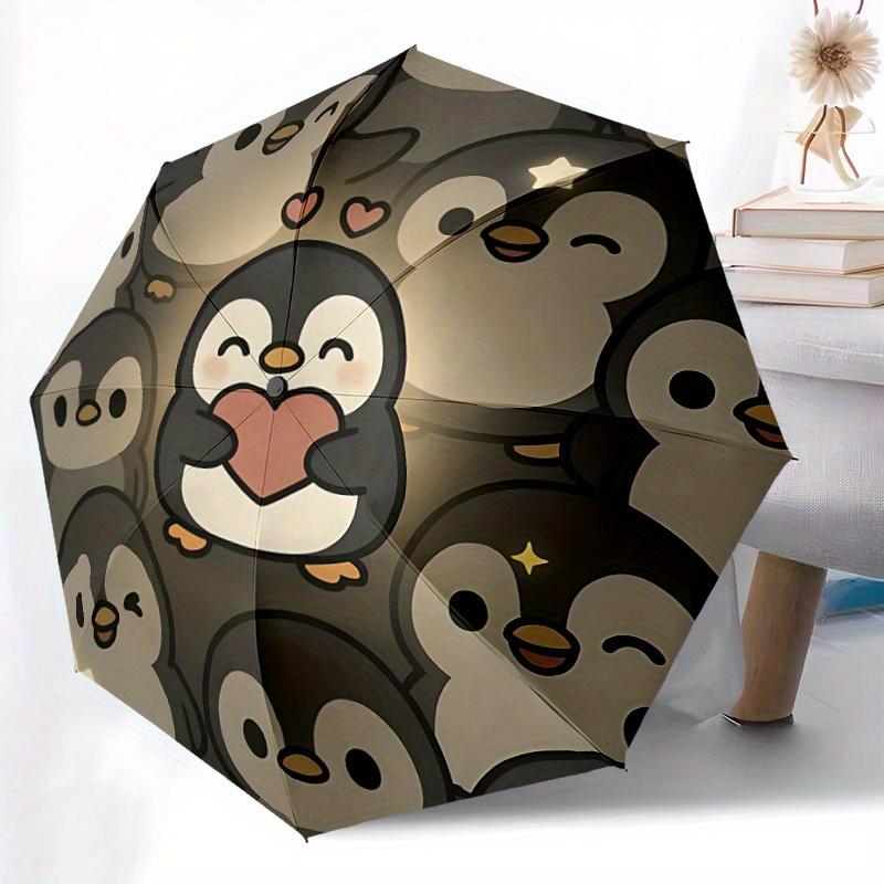 1 Stück Pinguin Liebe Automatischer Regenschirm Hochwertiges Schirmdach, Tragbarer Faltregenschirm mit, Ideales Geschenk für - Reisen, Alltag, Formelle Anlässe, Stilvoller Acc