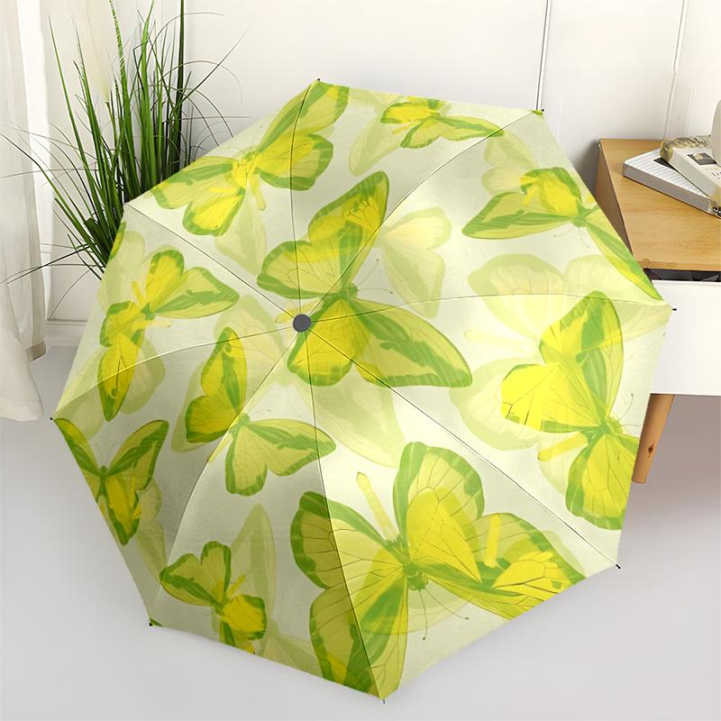 

1pc Butterfly Yellow Green Pattern Automatic Folding Umbrella, 8-Rib Iron Frame, Casual Outdoor Accessory for Birthday Festival Gifts yy251128153