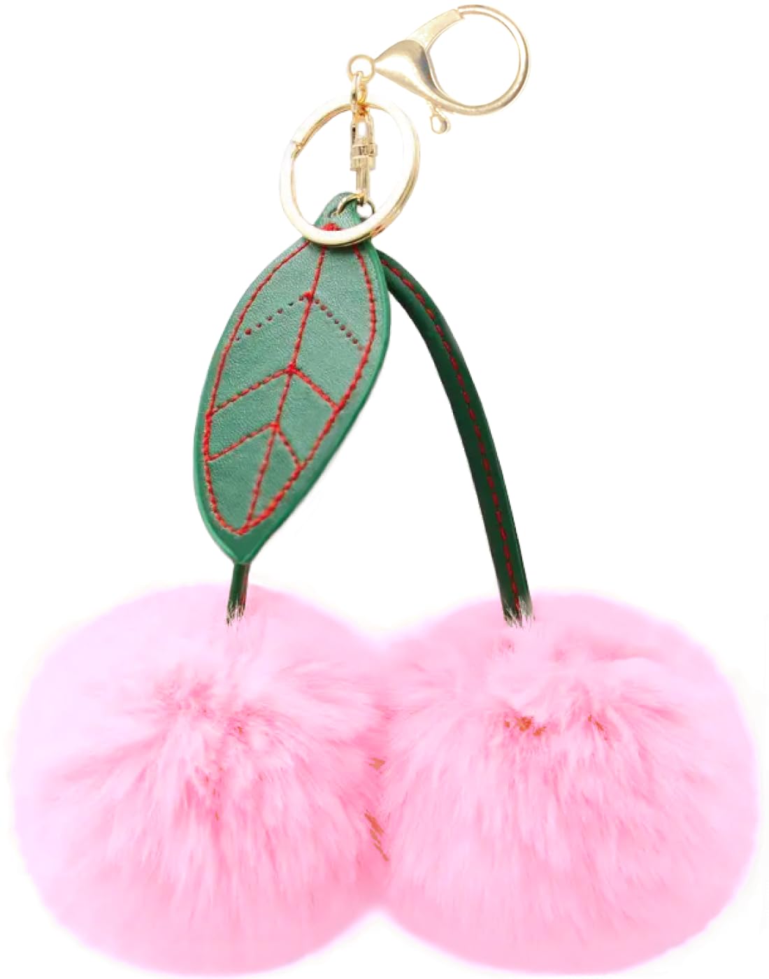 Пушистый брелок-вишенка, большой, милый, меховой, кожаный брелок-помпон для сумки, большой, розовый, стильный, вишня, брелок, ключ от дома