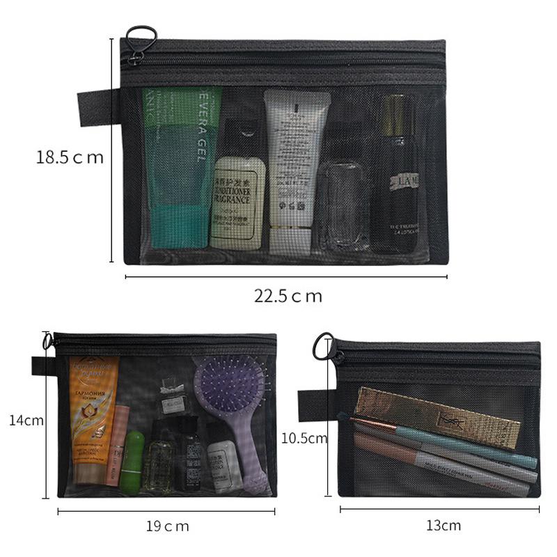 

3 Size Nylon Mesh Clear Beauty Makeup Bag with Zipper Portable Travel Makeup Bag Toiletry Lipstick Make up Brush Organizer Pouch 3pcs