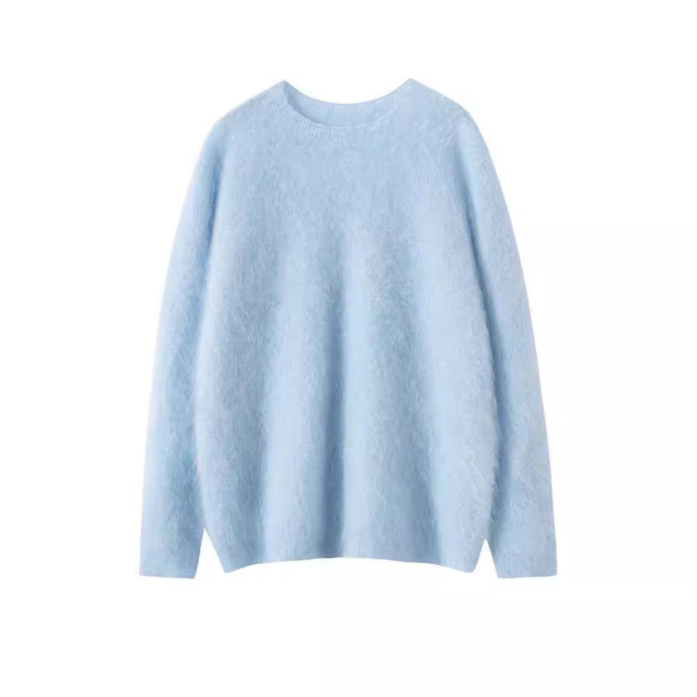 Seamless Cashmere Women's Loose Brushed Sweater - Round Neck Pullover Base Layer Jacket