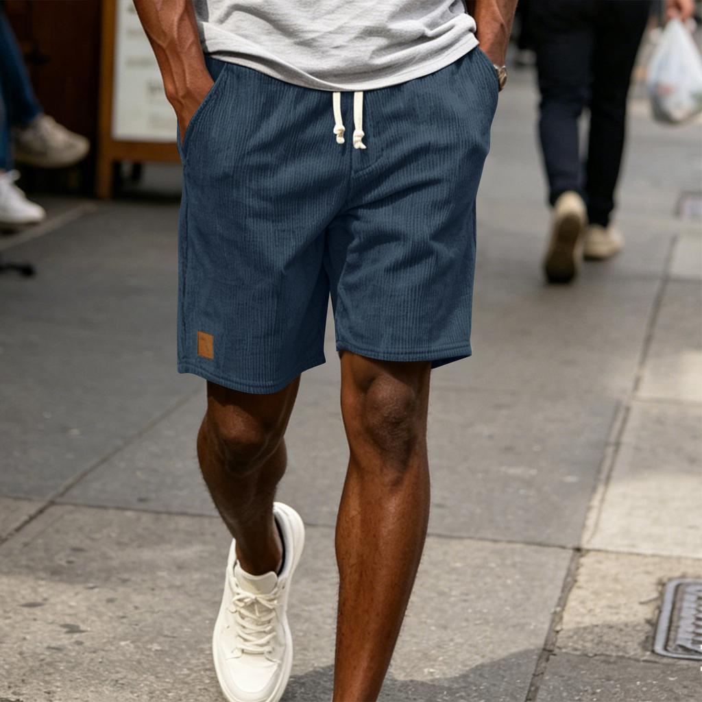 Pantaloncini Casual da Uomo con Coulisse in Vita in Tessuto a Coste Vestibilità Rilassata Lunghezza Interna Cinque Pollici Pantaloni Corti con Etichetta