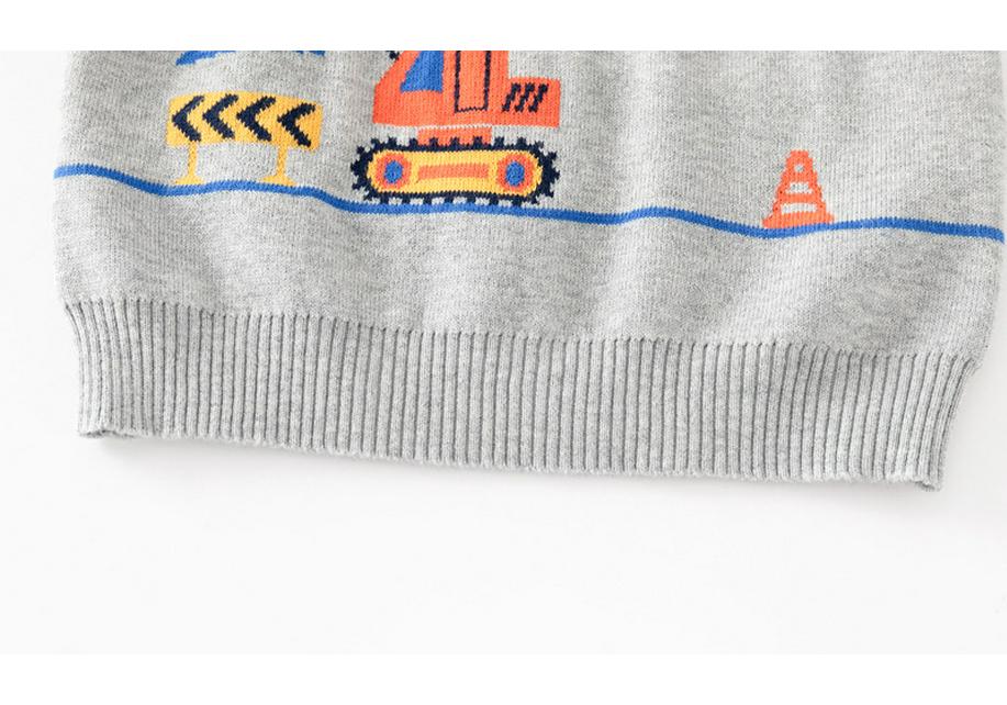 Boys' Spring 2024 Construction Vehicle Cotton Sweater with Raglan Sleeves