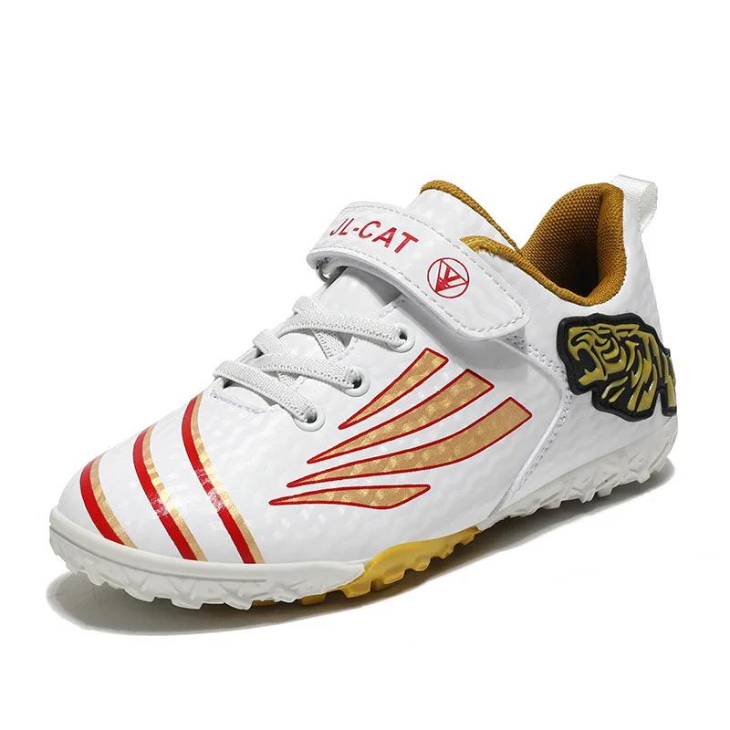 Fashion Gold Children's Football Shoes Outdoor Non-slip Turf Soccer Shoes Kids HOOK&LOOP Low-cut Sports Sneakers Child Trainers