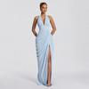 New women's clothing sexy deep V neck halter strap waist slim high split dress skirt