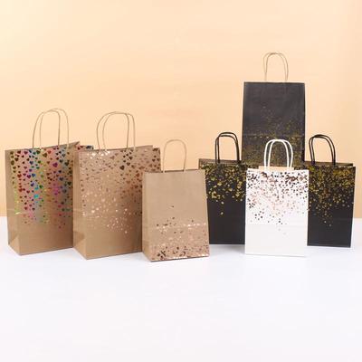 Colorful Cross-Border Hot Stamping Kraft Paper Handheld Bag with Gold and Silver Stars and Hearts