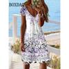 Kurzarm Damen Neues Kleid Sommer Pullover Mode Übergröße Kleid Lässig Locker V-Ausschnitt Damen Sommer Druck Partykleid