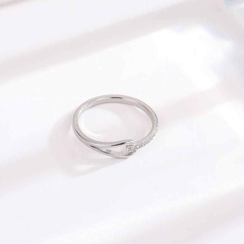 Elegant Hollow Titanium Steel Ring with Long Bar Diamond Design Fashion Jewelry